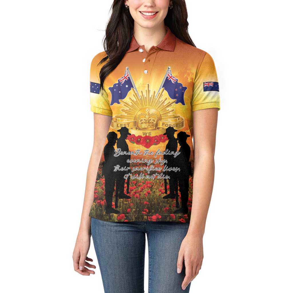 ANZAC Day Women Polo Shirt Remembrance Tribute Soldiers And Poppy Field