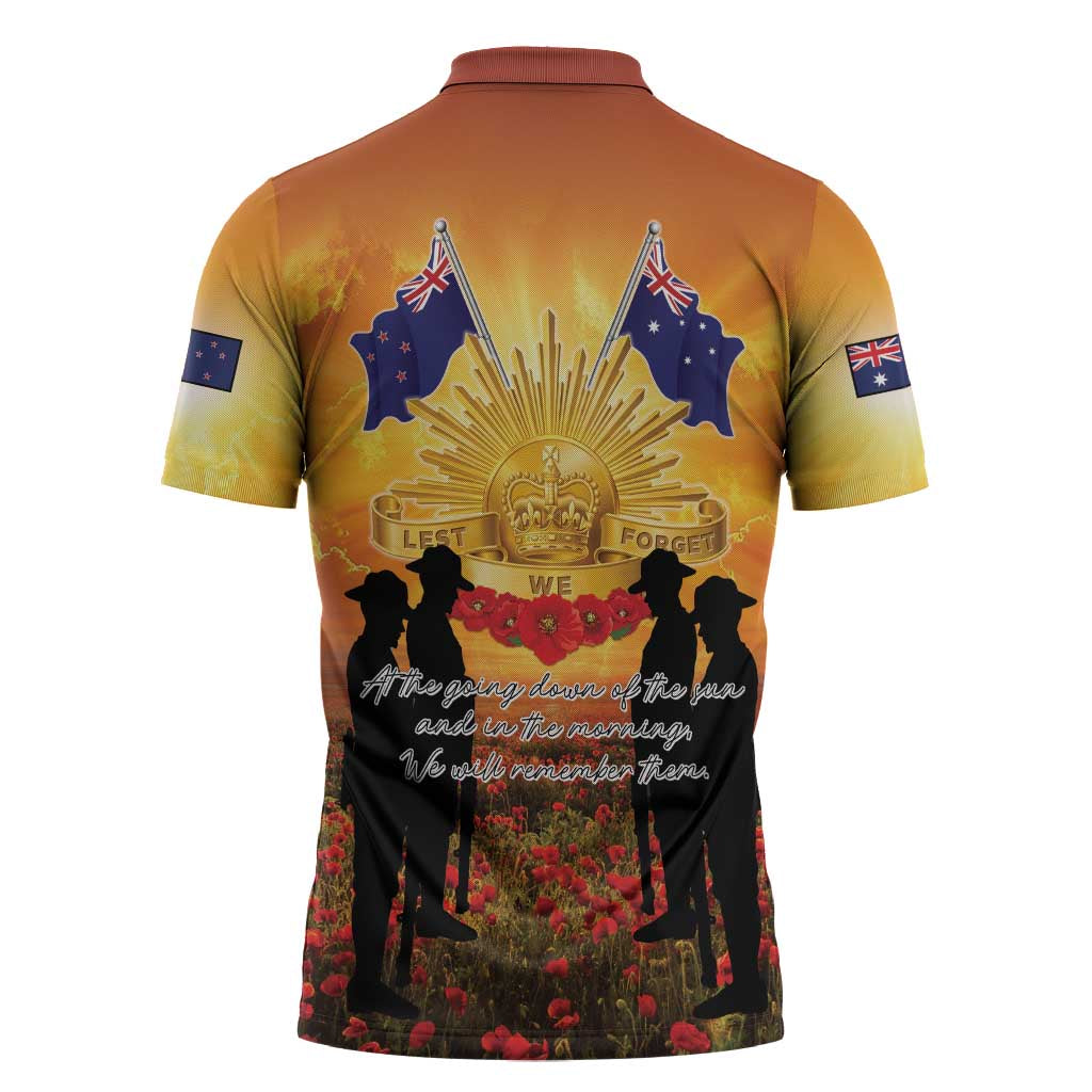 ANZAC Day Zipper Polo Shirt Remembrance Tribute Soldiers And Poppy Field LT05 - Polynesian Pride