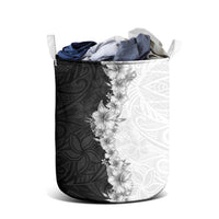 Hawaii Hibiscus Flowers Laundry Basket Grayscale Polynesian Pattern