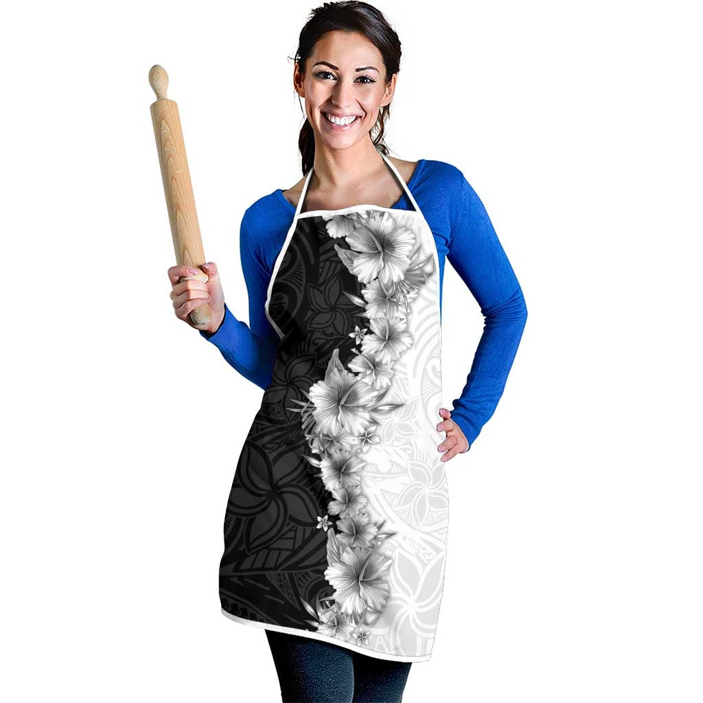 Hawaii Hibiscus Flowers Apron Grayscale Polynesian Pattern