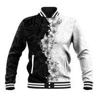 Hawaii Hibiscus Flowers Baseball Jacket Grayscale Polynesian Pattern