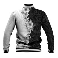 Hawaii Hibiscus Flowers Baseball Jacket Grayscale Polynesian Pattern