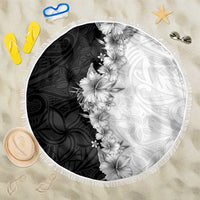 Hawaii Hibiscus Flowers Beach Blanket Grayscale Polynesian Pattern