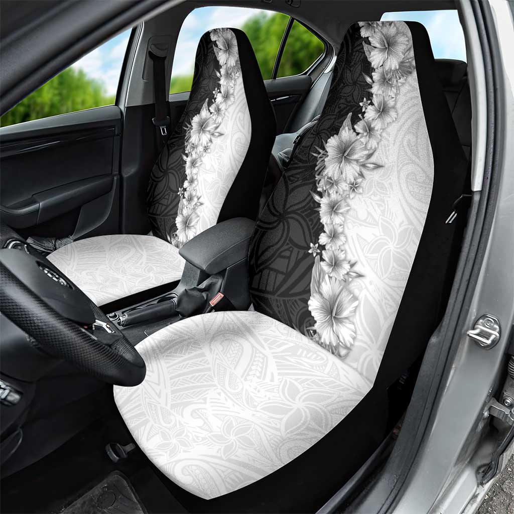 Hawaii Hibiscus Flowers Car Seat Cover Grayscale Polynesian Pattern
