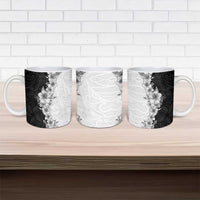 Hawaii Hibiscus Flowers Ceramic Mug Grayscale Polynesian Pattern