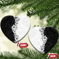 Hawaii Hibiscus Flowers Ceramic Ornament Grayscale Polynesian Pattern LT05 Heart Black - Polynesian Pride