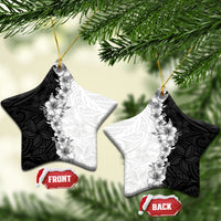 Hawaii Hibiscus Flowers Ceramic Ornament Grayscale Polynesian Pattern LT05 Star Black - Polynesian Pride