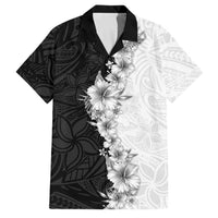 Hawaii Hibiscus Flowers Family Matching Puletasi and Hawaiian Shirt Grayscale Polynesian Pattern