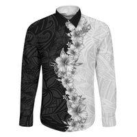 Hawaii Hibiscus Flowers Family Matching Puletasi and Hawaiian Shirt Grayscale Polynesian Pattern
