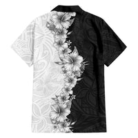 Hawaii Hibiscus Flowers Family Matching Summer Maxi Dress and Hawaiian Shirt Grayscale Polynesian Pattern