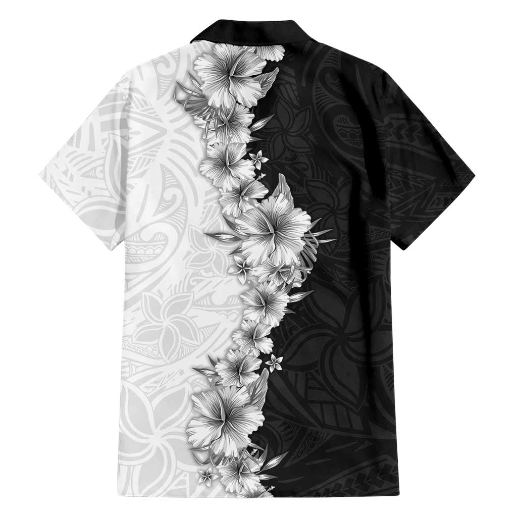 Hawaii Hibiscus Flowers Family Matching Tank Maxi Dress and Hawaiian Shirt Grayscale Polynesian Pattern