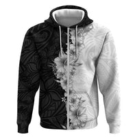 Hawaii Hibiscus Flowers Hoodie Grayscale Polynesian Pattern