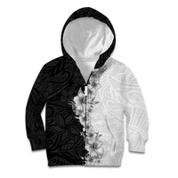 Hawaii Hibiscus Flowers Kid Hoodie Grayscale Polynesian Pattern
