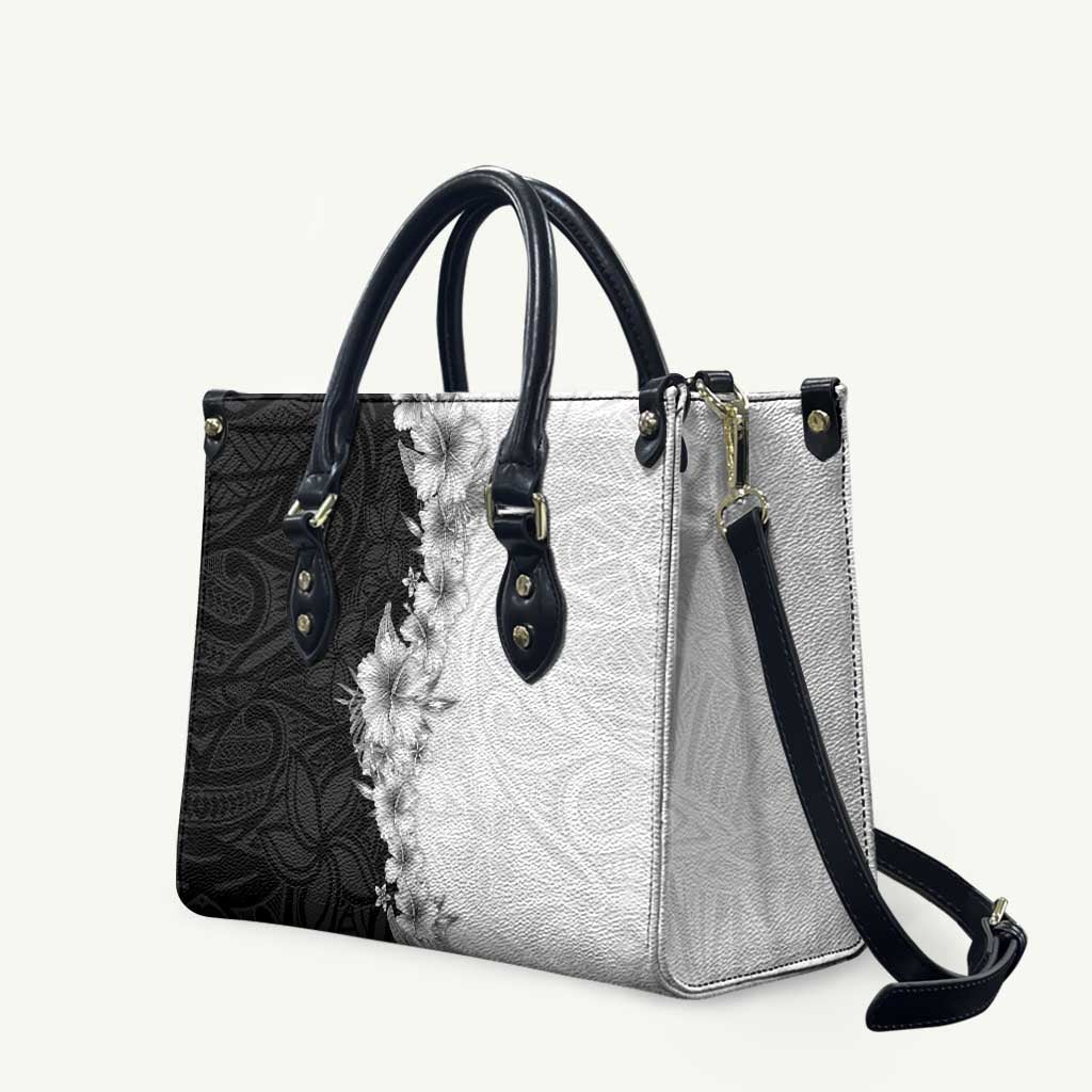 Hawaii Hibiscus Flowers Leather Bag Grayscale Polynesian Pattern