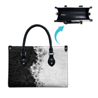 Hawaii Hibiscus Flowers Leather Bag Grayscale Polynesian Pattern