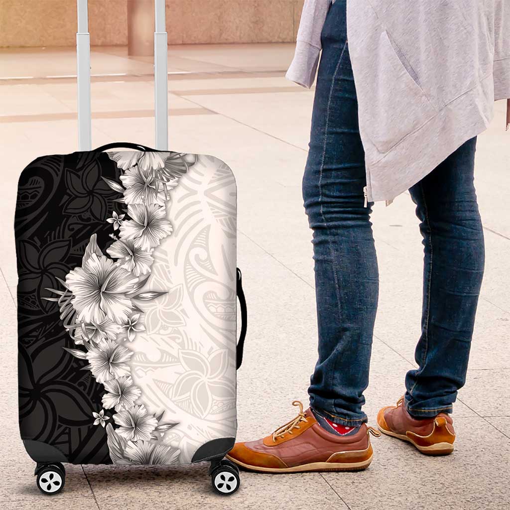 Hawaii Hibiscus Flowers Luggage Cover Grayscale Polynesian Pattern