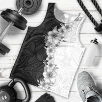 Hawaii Hibiscus Flowers Men Tank Top Grayscale Polynesian Pattern