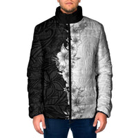 Hawaii Hibiscus Flowers Padded Jacket Grayscale Polynesian Pattern