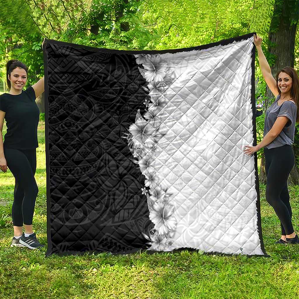 Hawaii Hibiscus Flowers Quilt Grayscale Polynesian Pattern