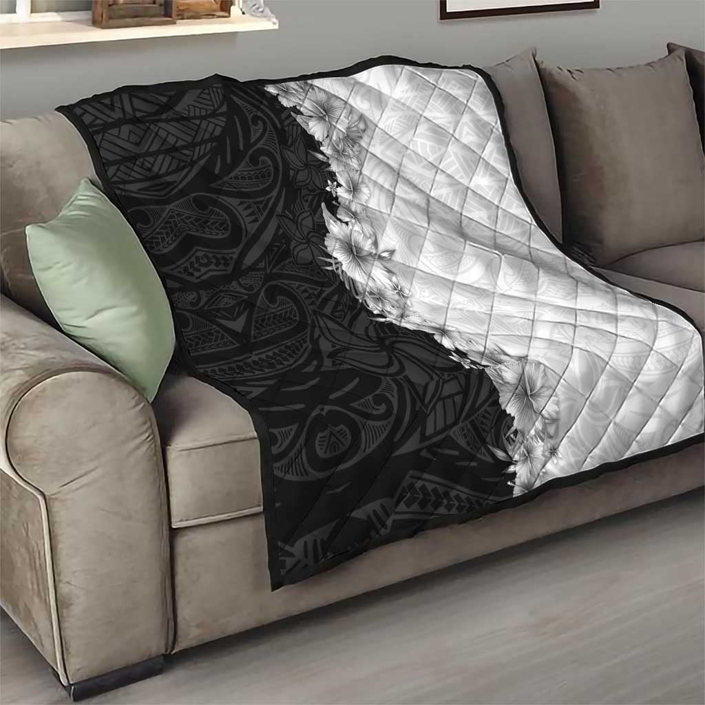 Hawaii Hibiscus Flowers Quilt Grayscale Polynesian Pattern