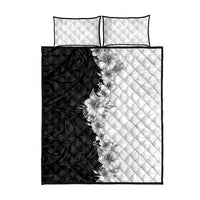 Hawaii Hibiscus Flowers Quilt Bed Set Grayscale Polynesian Pattern