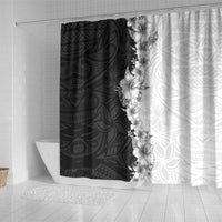 Hawaii Hibiscus Flowers Shower Curtain Grayscale Polynesian Pattern