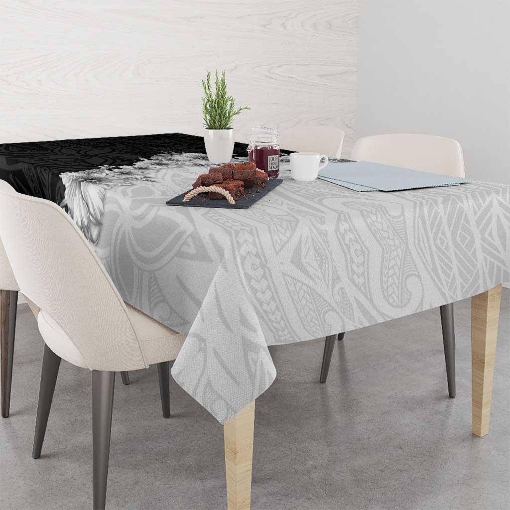 Hawaii Hibiscus Flowers Tablecloth Grayscale Polynesian Pattern