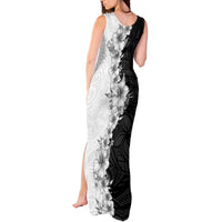 Hawaii Hibiscus Flowers Tank Maxi Dress Grayscale Polynesian Pattern