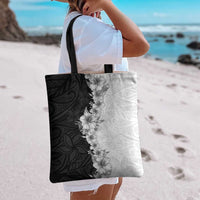 Hawaii Hibiscus Flowers Tote Bag Grayscale Polynesian Pattern