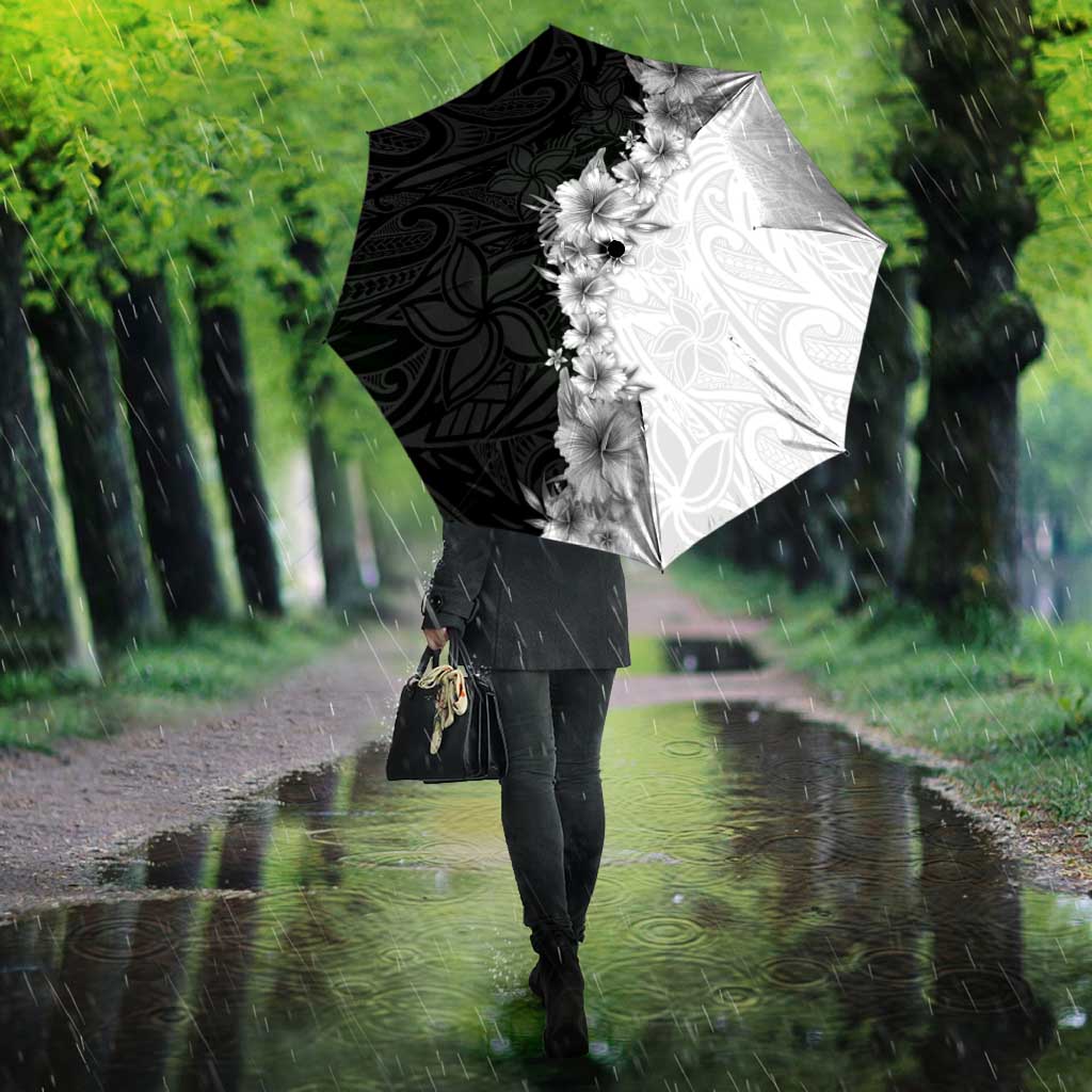 Hawaii Hibiscus Flowers Umbrella Grayscale Polynesian Pattern