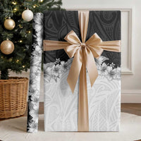 Hawaii Hibiscus Flowers Wrapping Paper Grayscale Polynesian Pattern