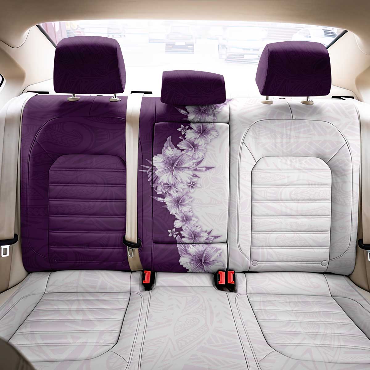 Hawaii Hibiscus Flowers Back Car Seat Cover Purple Polynesian Pattern