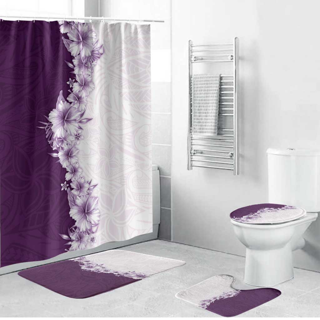 Hawaii Hibiscus Flowers Bathroom Set Purple Polynesian Pattern