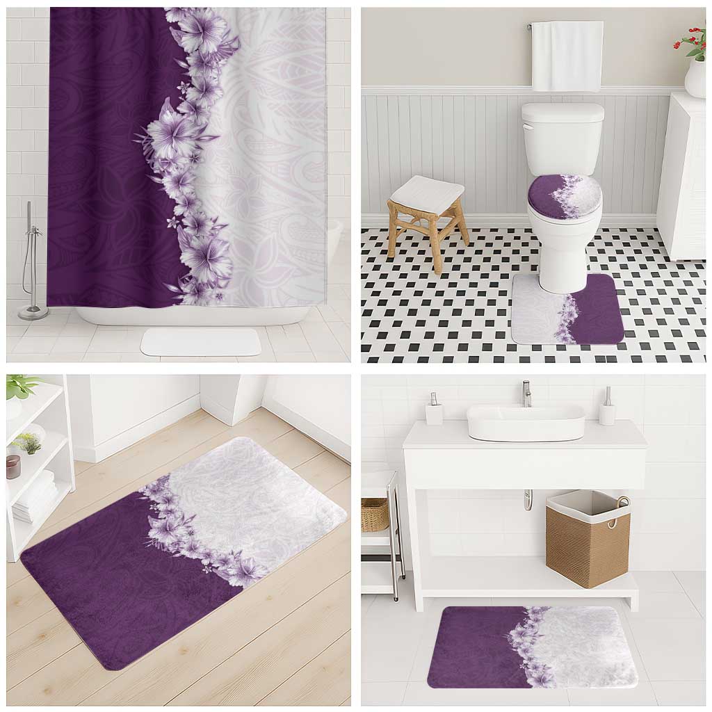 Hawaii Hibiscus Flowers Bathroom Set Purple Polynesian Pattern