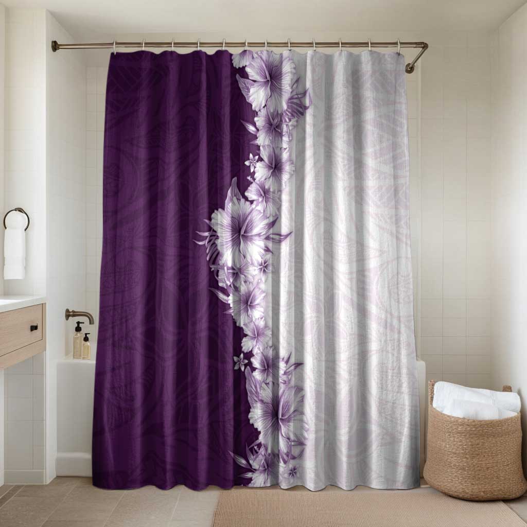 Hawaii Hibiscus Flowers Bathroom Set Purple Polynesian Pattern