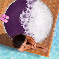 Hawaii Hibiscus Flowers Beach Blanket Purple Polynesian Pattern