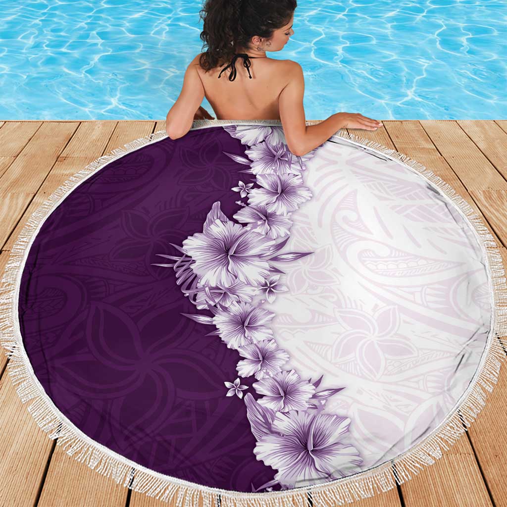 Hawaii Hibiscus Flowers Beach Blanket Purple Polynesian Pattern
