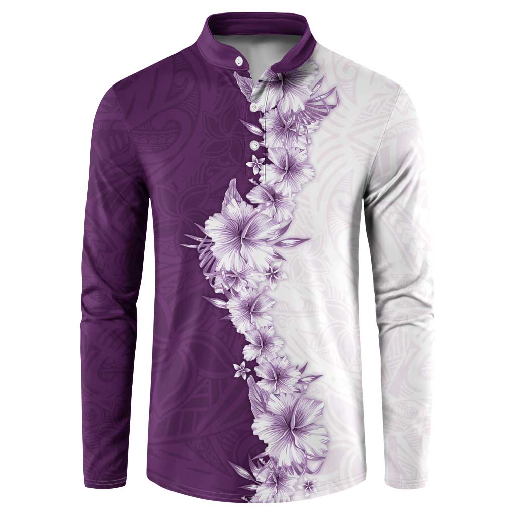 Hawaii Hibiscus Flowers Button Sweatshirt Purple Polynesian Pattern