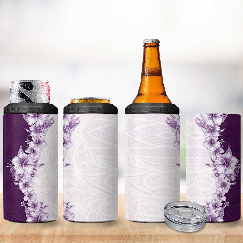 Hawaii Hibiscus Flowers 4 in 1 Can Cooler Tumbler Purple Polynesian Pattern LT05 - Polynesian Pride