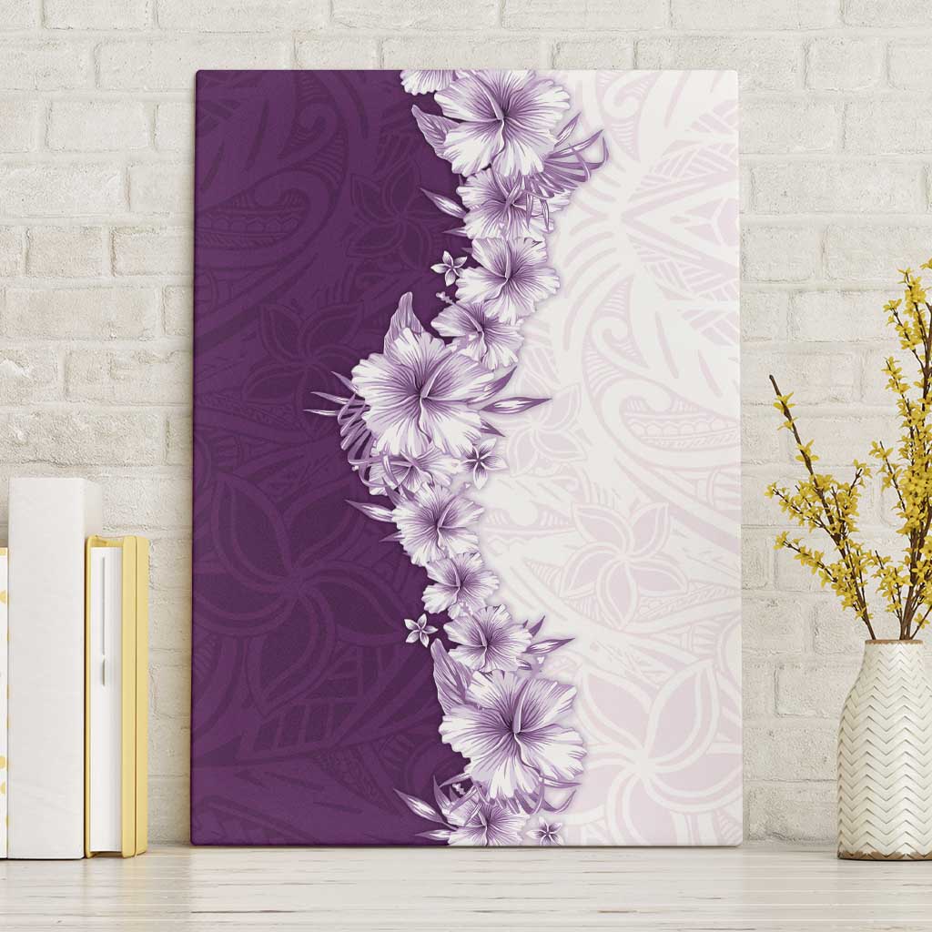 Hawaii Hibiscus Flowers Canvas Wall Art Purple Polynesian Pattern