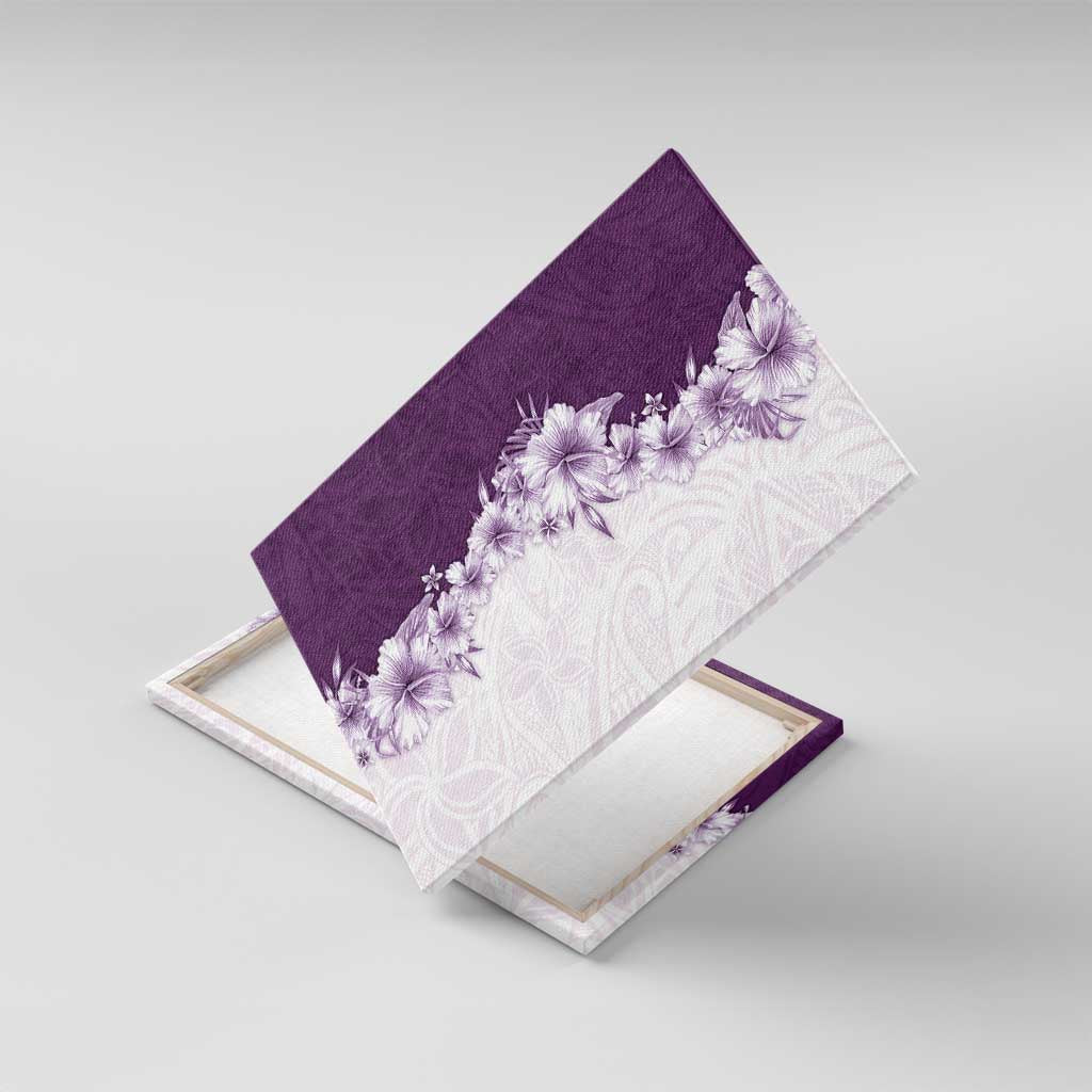 Hawaii Hibiscus Flowers Canvas Wall Art Purple Polynesian Pattern