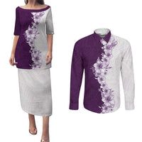 Hawaii Hibiscus Flowers Couples Matching Puletasi and Long Sleeve Button Shirt Purple Polynesian Pattern LT05 Purple - Polynesian Pride