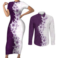 Hawaii Hibiscus Flowers Couples Matching Short Sleeve Bodycon Dress and Long Sleeve Button Shirt Purple Polynesian Pattern LT05 Purple - Polynesian Pride