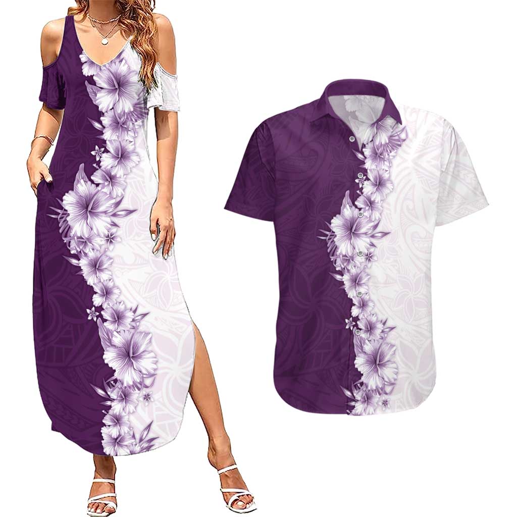 Hawaii Hibiscus Flowers Couples Matching Summer Maxi Dress and Hawaiian Shirt Purple Polynesian Pattern LT05 Purple - Polynesian Pride