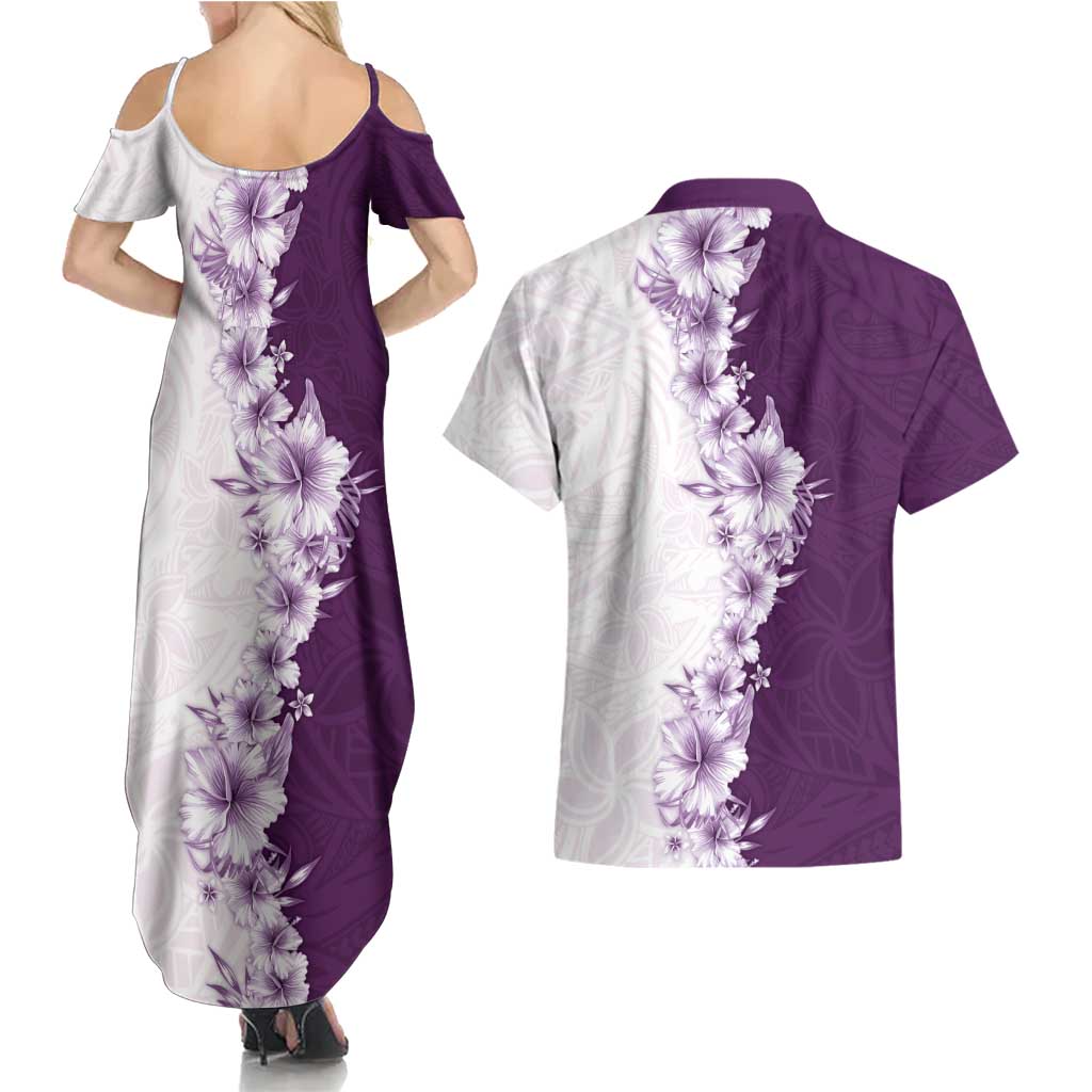 Hawaii Hibiscus Flowers Couples Matching Summer Maxi Dress and Hawaiian Shirt Purple Polynesian Pattern LT05 - Polynesian Pride