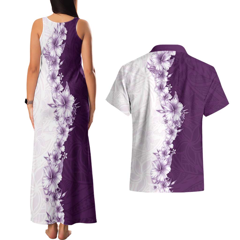 Hawaii Hibiscus Flowers Couples Matching Tank Maxi Dress and Hawaiian Shirt Purple Polynesian Pattern LT05 - Polynesian Pride