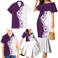 Hawaii Hibiscus Flowers Family Matching Mermaid Dress and Hawaiian Shirt Purple Polynesian Pattern