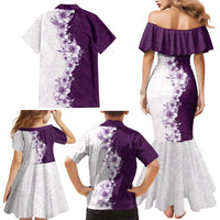 Hawaii Hibiscus Flowers Family Matching Mermaid Dress and Hawaiian Shirt Purple Polynesian Pattern