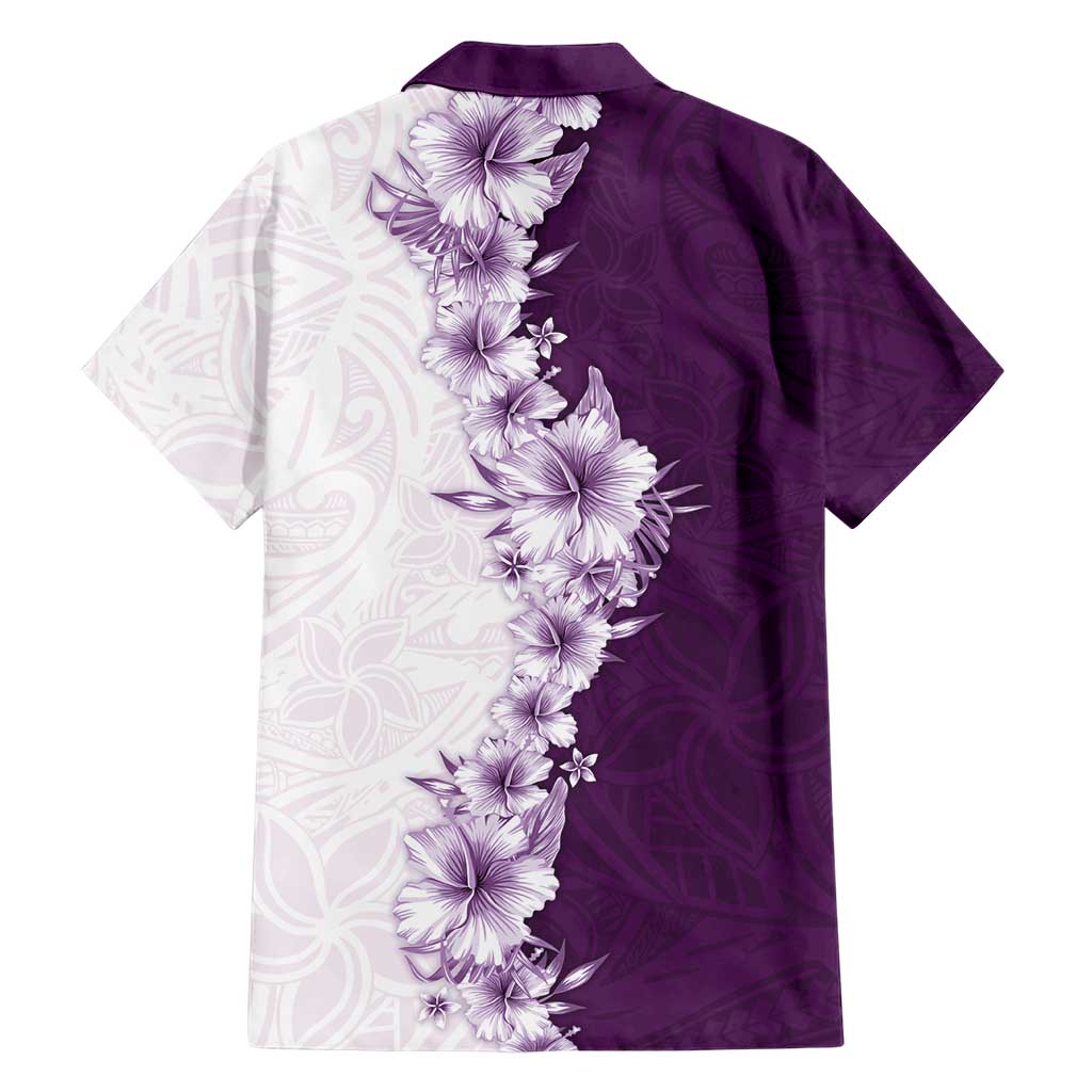 Hawaii Hibiscus Flowers Family Matching Mermaid Dress and Hawaiian Shirt Purple Polynesian Pattern