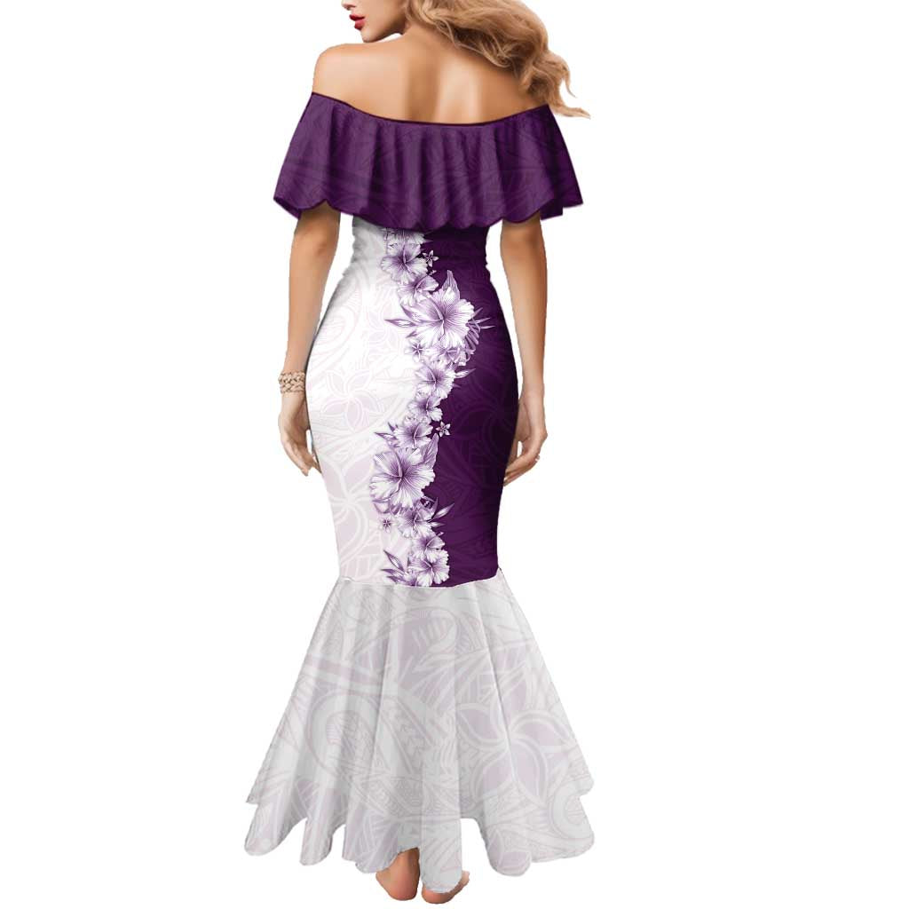 Hawaii Hibiscus Flowers Family Matching Mermaid Dress and Hawaiian Shirt Purple Polynesian Pattern